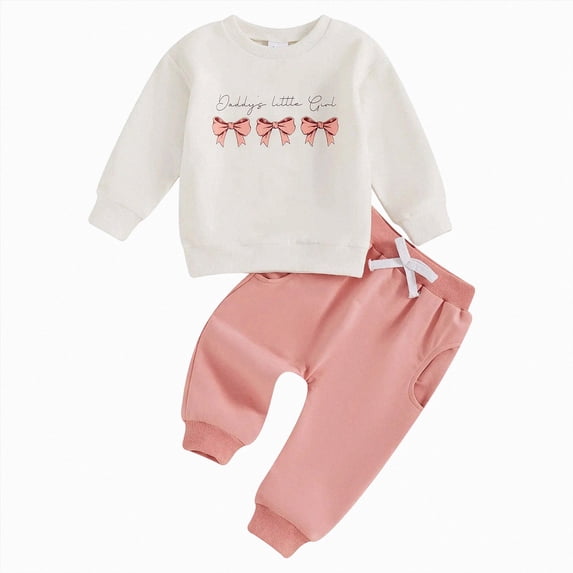 Xyant Toddler Baby Girl Clothes Bow Letter Embroidery Print Long Sleeve Crewneck Sweatshirt Pants Set Fall Winter Spring Outfits,Size 12-18 Months