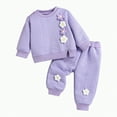 thumbnail image 1 of Xyant Toddler Baby Girl Clothes Cute 3D Floral Infant Long Sleeve Sweathsirt Fall Winter Outfits Kids Pullover Pants Set (Purple,12-18 Months), 1 of 7