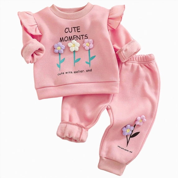 Xyant Toddler Baby Girl Clothes Cute 3D Floral Infant Ruffle Long Sleeve Sweathsirt Pullover Pants Set Fall Winter Outfits,Size 18-24 Months