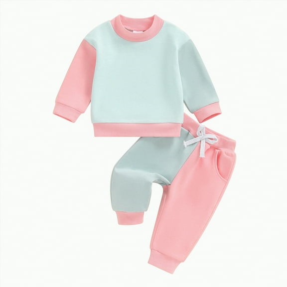 Xyant Toddler Baby Girl Clothes Fall Winter Outfits Color Block Long Sleeve Sweatshirt Tops   Pants Set (Pink,18-24 Months)