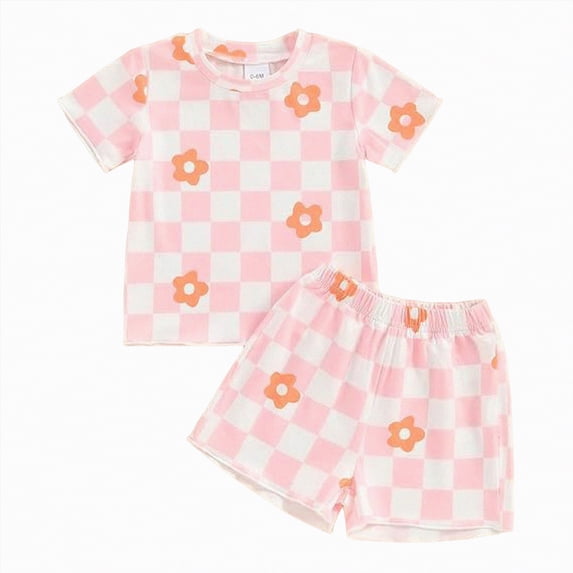Xyant Toddler Baby Girl Clothes Floral Plaid T-Shirt & Elastic Waistband Shorts Infant Summer Outfits Sets (Red,3-4 Years)