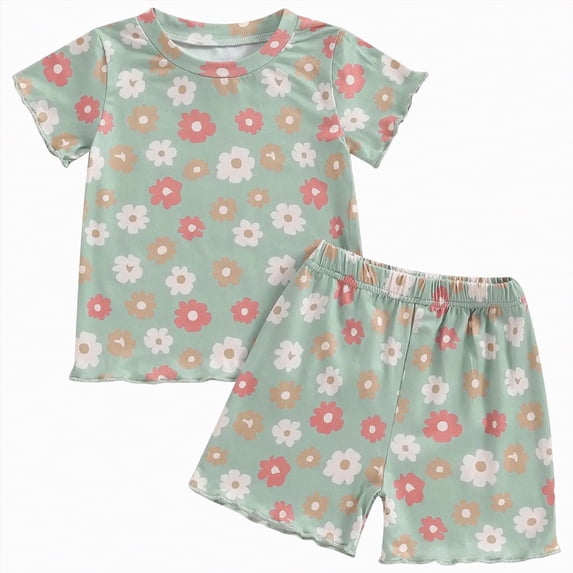 Xyant Toddler Baby Girl Clothes Floral Print Short Sleeve Crewneck Tshirt Shorts Set Cute Infant Toddler Summer Outfits (Green,12-18 Months)
