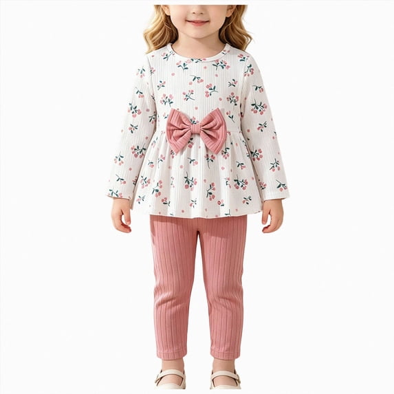 Xyant Toddler Baby Girl Clothes Infant Girl Outfits Fall Ruffle Floral T-Shirt Top Pants Set Winter Spring Clothes,Size 2-3 Years