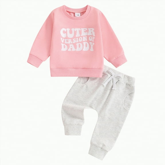 Xyant Toddler Baby Girl Clothes Infant Newborn Fall Winter Outfit Letter Print Long Sleeve Pullover Sweatshirts and Jogger Pants Set (18-24 Months,Pink)