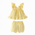 thumbnail image 1 of Xyant Toddler Baby Girl Clothes Infant Summer Linen Outfit Fly Sleeve Bow Ruffle Tank Top + Short Set (Yellow,18-24 Months）, 1 of 7