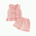 thumbnail image 1 of Xyant Toddler Baby Girl Clothes Infant Summer Outfits Cute Linen Bow Sleeveless Top and Ruffle Shorts 2pc Set,Size 12-18 Months, 1 of 4