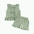 thumbnail image 1 of Xyant Toddler Baby Girl Clothes Infant Summer Outfits Cute Linen Bow Sleeveless Top and Ruffle Shorts 2pc Set,Size 6-12 Months, 1 of 2