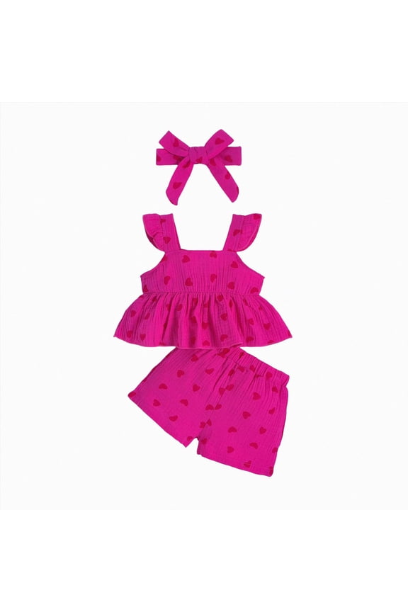 Toddler Baby Girl Clothes Knit Floral Fly Sleeve Tops Shorts Cute Summer Spring Outfits Infant Baby Girl Clothing Set (Hot Pink,2-3 Years)