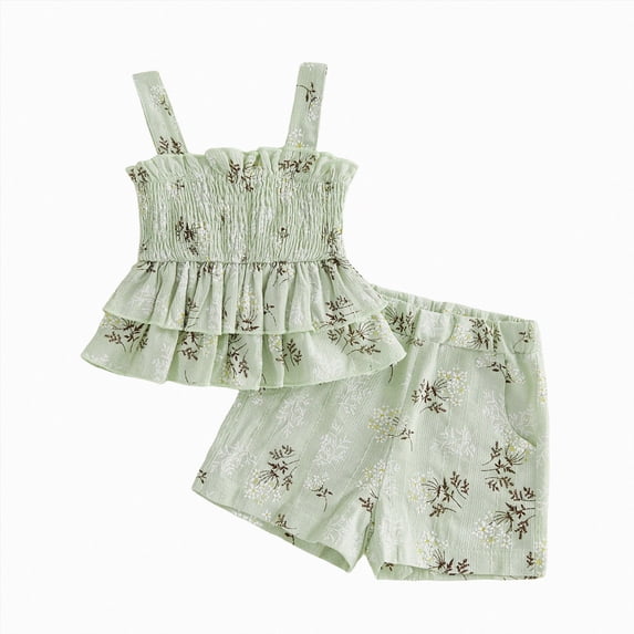 Xyant Toddler Baby Girl Clothes Knit Floral Fly Sleeve Tops Shorts Cute Summer Spring Outfits Infant Baby Girl Clothing Set (Light Green,3-6 Months)
