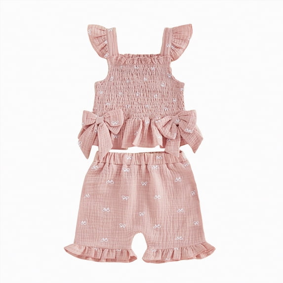Xyant Toddler Baby Girl Clothes Knit Floral Fly Sleeve Tops Shorts Cute Summer Spring Outfits Infant Baby Girl Clothing Set (Pink,2-3 Years)