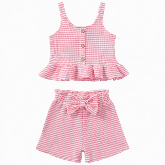 Xyant Toddler Baby Girl Clothes Knit Floral Fly Sleeve Tops Shorts Cute Summer Spring Outfits Infant Baby Girl Clothing Set (Pink,3-4 Years)