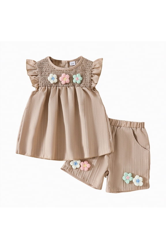 Toddler Baby Girl Clothes Knit Floral Fly Sleeve Tops Shorts Cute Summer Spring Outfits Infant Baby Girl Clothing Set,Size 9-12 Months