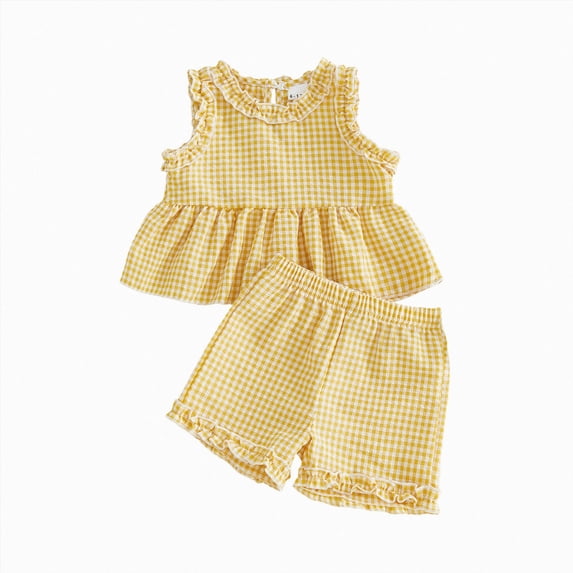Xyant Toddler Baby Girl Clothes Knit Floral Fly Sleeve Tops Shorts Cute Summer Spring Outfits Infant Baby Girl Clothing Set (Yellow,6-12 Months)
