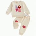 thumbnail image 1 of Xyant Toddler Baby Girl Clothes Newborn Infant Valentines Day Outfits Love Embroidery Long Sleeve Crewneck Sweatshirts Pants Sets (Beige,18-24 Months), 1 of 6