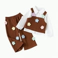 thumbnail image 1 of Xyant Toddler Baby Girl Clothes Outfit Long Sleeve Blouse Polo Shirt Top 3D Flower Vest Pants 3 Piece Outfits Set (Brown,12-18 Months), 1 of 7