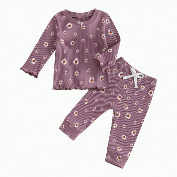 Xyant Toddler Baby Girl Clothes Set Floral Print Long Sleeve Tops Pants Cute Infant Newborn Fall Winter Outfits (Purple,18-24 Months)