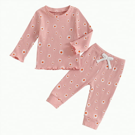 Xyant Toddler Baby Girl Clothes Set Floral Print Long Sleeve Tops Pants Cute Infant Newborn Fall Winter Outfits (Red,18-24 Months)