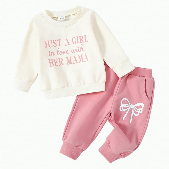 Xyant Toddler Baby Girl Fall Winter Outfit Funny Girl Letter Pullover Sweatshirt Pant Set Infant Newborn Clothes (18-24 Months,Pink)