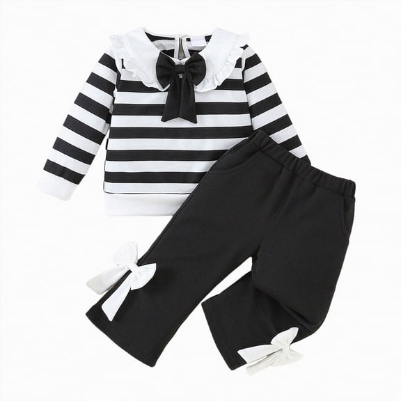 Xyant Toddler Baby Girl Fall Winter Outfits Clothes Long Sleeve Doll Collar Sweatshirt Tops   Pants Set (White,18-24 Months)