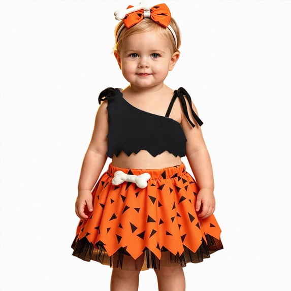 Xyant Toddler Baby Girl Halloween Outfits Crop Top + Tutu Skirt + Headband Set Princess Clothes,Size 3-4 Years