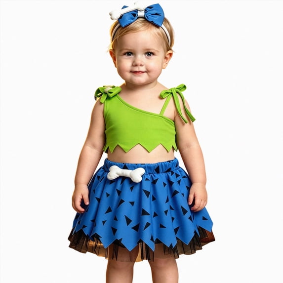 Xyant Toddler Baby Girl Halloween Outfits Crop Top + Tutu Skirt + Headband Set Princess Clothes,Size 5-6 Years