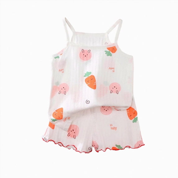 Xyant Toddler Baby Girl Summer Clothes 3 6 12 18 Months 2T 3T 4T 5T Girls Outfits Cute Printed Sleeveless Tank Top and Shorts Set (Orange,18-24 Months)