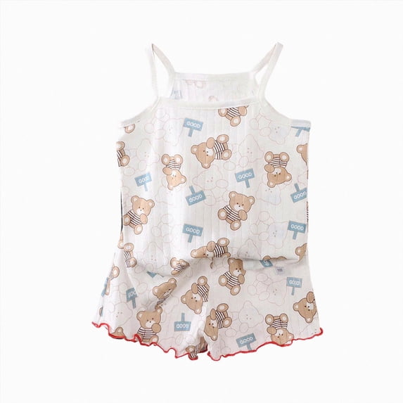 Xyant Toddler Baby Girl Summer Clothes 3 6 12 18 Months 2T 3T 4T 5T Girls Outfits Cute Printed Sleeveless Tank Top and Shorts Set (Coffee,5-6 Years)
