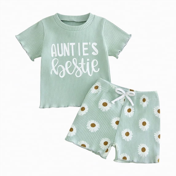 Xyant Toddler Baby Girl Summer Clothes 6 12 18 24 Month 2T 3T Daddys Girl Outfits Short Sleeve T-Shirts Tops Daisy Shorts Set (Light Green,12-18 Months)