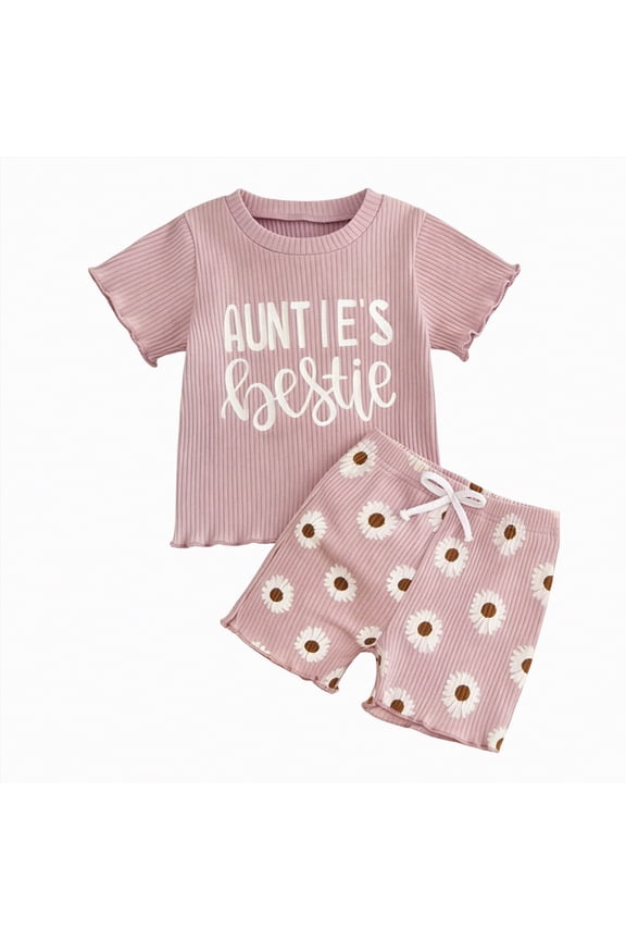 Toddler Baby Girl Summer Clothes 6 12 18 24 Month 2T 3T Daddys Girl Outfits Short Sleeve T-Shirts Tops Daisy Shorts Set (Pink,18-24 Months)