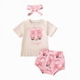 thumbnail image 1 of Xyant Toddler Baby Girl Summer Clothes Boots/Hat Print Short Sleeve Tasseled T-shirt Shorts with Headband Infant Summer Outfit Sets (Beige,18-24 Months）, 1 of 7