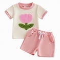 thumbnail image 1 of Xyant Toddler Baby Girl Summer Clothes Embroiderey Waffle Knit Short Sleeve T-Shirt Tees + Strawberry Shorts Cute Clothing Set (Pink,18-24 Months), 1 of 7