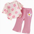 thumbnail image 1 of Xyant Toddler Baby Girl Summer Clothes Floral Print Outfit Short Sleeve T Shirt Top Bell Bottom Pants Two Piece Fall Spring Outfits (Pink,6-9 Months), 1 of 7