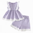thumbnail image 1 of Xyant Toddler Baby Girl Summer Clothes Infant Sleeveless Tank Top Shirt Shorts Set Infant Striped Ruffles Outfits (Purple,18-24 Months), 1 of 5