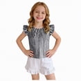 thumbnail image 1 of Xyant Toddler Baby Girl Summer Clothes Ruffle Sleeve Tops Plaid Linen Shorts Spring Infant Girl Outfits Sets (Black,3-4 Years), 1 of 7