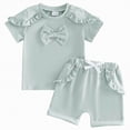 thumbnail image 1 of Xyant Toddler Baby Girl Summer Clothes Short Sleeve Bow T-Shirt and Shorts Set Ruffle Solid Color 2Pcs Outfit (Light Green,0-6 Months), 1 of 6