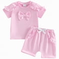 thumbnail image 1 of Xyant Toddler Baby Girl Summer Clothes Short Sleeve Bow T-Shirt and Shorts Set Ruffle Solid Color 2Pcs Outfit (Red,6-12 Months), 1 of 6