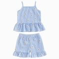 thumbnail image 1 of Xyant Toddler Baby Girl Summer Clothes Sleeveless Daisy Print Tank Top T-shirt Ruffle Stretch Plaid Shorts Set 6 12 18 24 Month 2T 3T 4T Cute Infant Girl Outfits (Blue,9-12 Months), 1 of 5