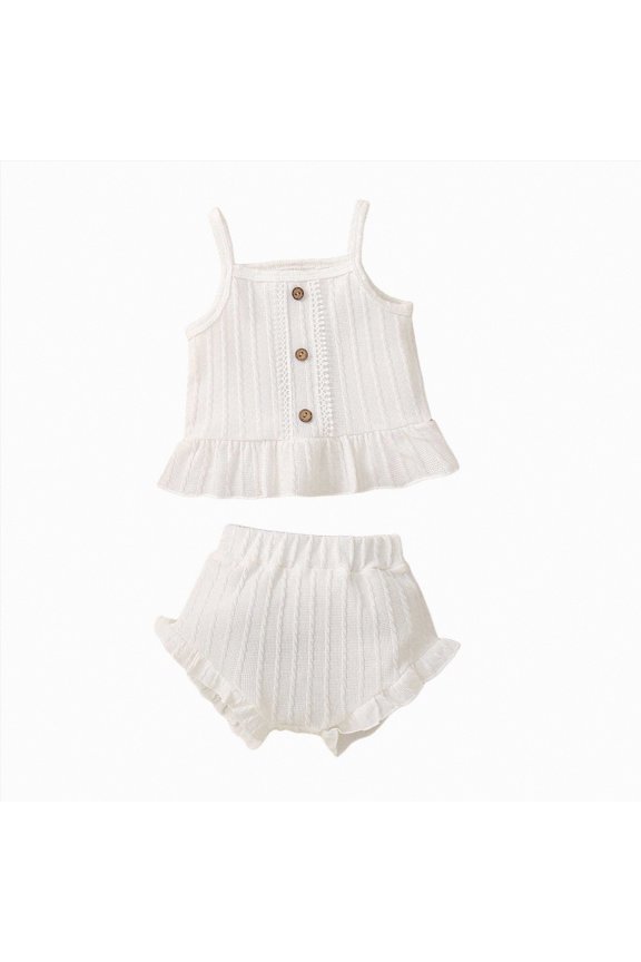 Toddler Baby Girl Summer Clothes Sleeveless Top and Diaper Cover Set Infant 2-Piece Tank Short Outfits Sets (White,18-24 Months)