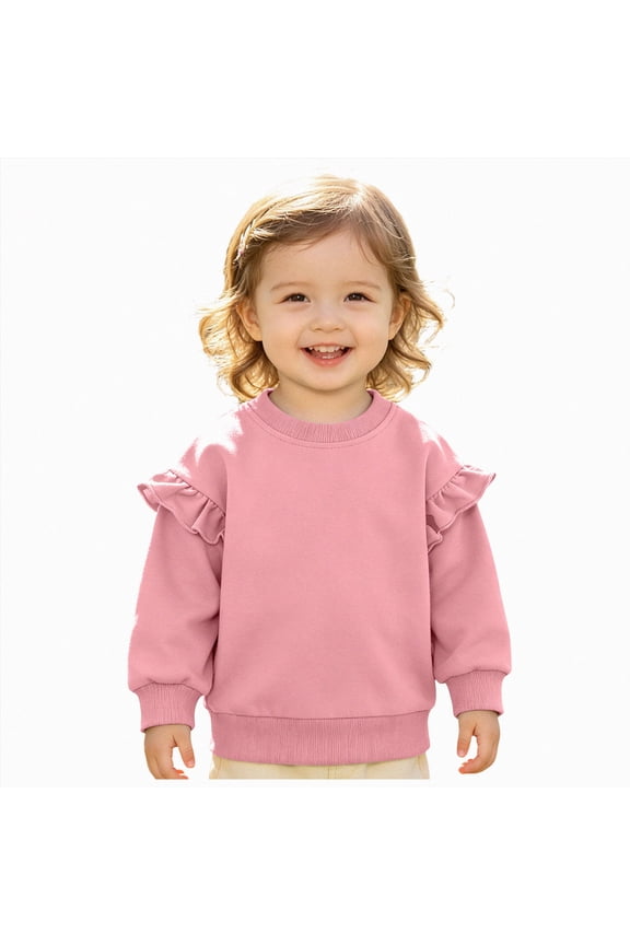 Toddler Baby Girls Shirts Cute Ruffle Fly Long Sleeve Crewneck Sweatshirts Pullover Tops for Fall Winter (Pink,12-18 Months)