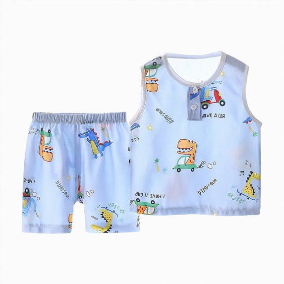 Xyant Toddler Baby Girls Summer Clothes 3 6 12 18 24 Months 2T 3T 4T 5T Boys Outfits 2Pcs Sleeveless Dinosaur Print Tank Top Shorts Set (Light Blue,6-12 Months)
