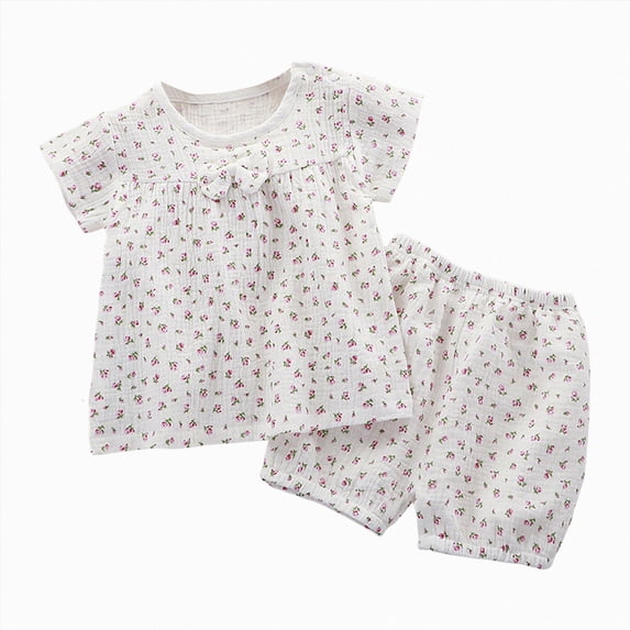 Xyant Toddler Baby Summer Clothes Girl 3 6 12 18 24 Months 2T 3T 4T 5T Girls Outfits Cotton Ruffled Sleeve Shirt Tops and Shorts Set Outfits (White,3-4 Years)