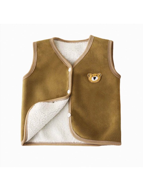 Toddler Baby Vest for Girls&Boys, Cotton Reversible Vest Coat for Spring & Autumn (Khaki,3-4 Years)