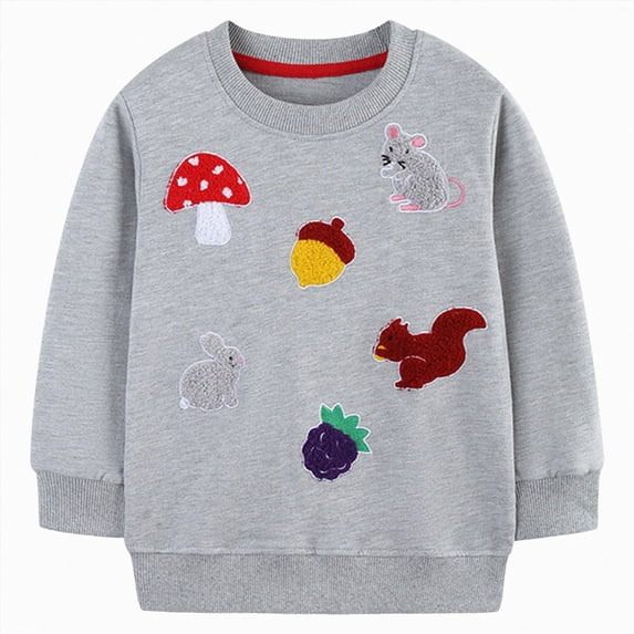 Xyant Toddler Boys Cotton Pullover Crewneck Sweatshirt Little Kids Long Sleeve Cartoon Shirt Sweaters Tops (Light Gray,5-6 Years)