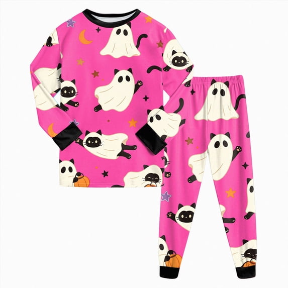 Xyant Toddler Boys Halloween Pajamas Ghost Cat Pjs Sets Kids 2 Piece Long Sleeve Soft Cotton Sleepwear Pajamas for Boys,Size 2-3 T