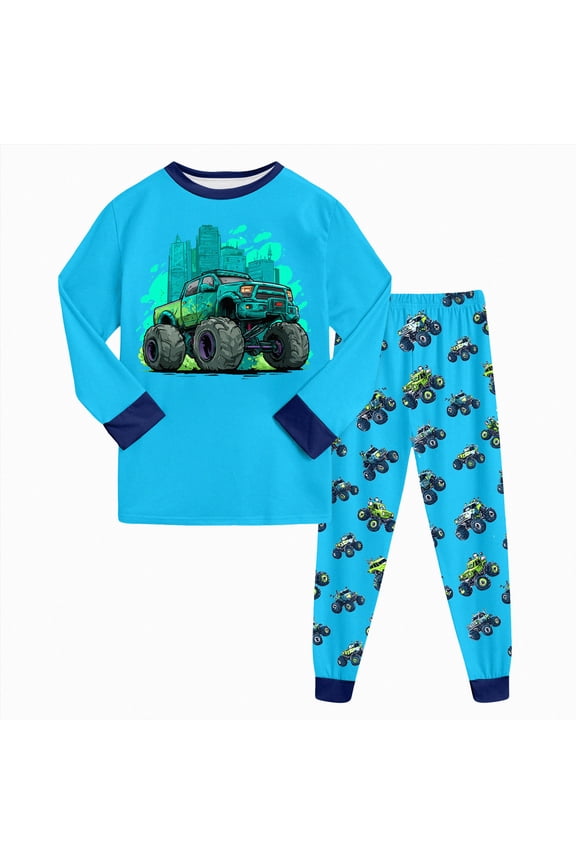 Toddler Boys Pajamas Monster Truck Cotton Kids Dinosaur 2 Piece Planets Pjs Sleepwear Boy Toddler Clothes (Sky Blue,9-10 Years)