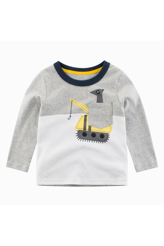 Toddler Boys Sweatshirts Kids Long Sleeve Tractor Shirt Pullover Excavator Truck Top Tee (Grey,3-4 Years)