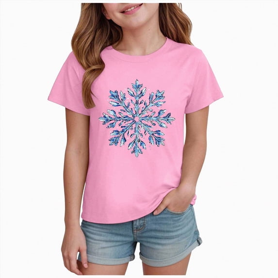 Xyant Toddler Christmas Shirts, Boys Girls Snowflake Print T-Shirt Kids Short Sleeve Funny Xmas Graphic Holiday Tee Tops, Size 2-3 Years