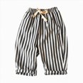 thumbnail image 1 of Xyant Toddler Girl Boy Cotton Linen Pants Striped Wide Leg Casual Pant Elastic Waist Summer Fall Trousers Kids Loose Long Pants (Black,3-4 Years), 1 of 7