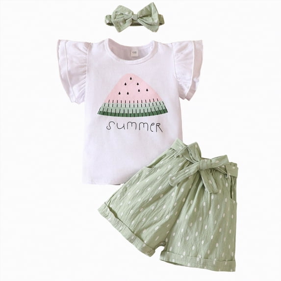 Xyant Toddler Girl Clothes Summer Girls Clothing Sets Girl Stuff T-shirt Shorts Headband 3pcs Outfits Sets Gifts (Green,4-5 Years)
