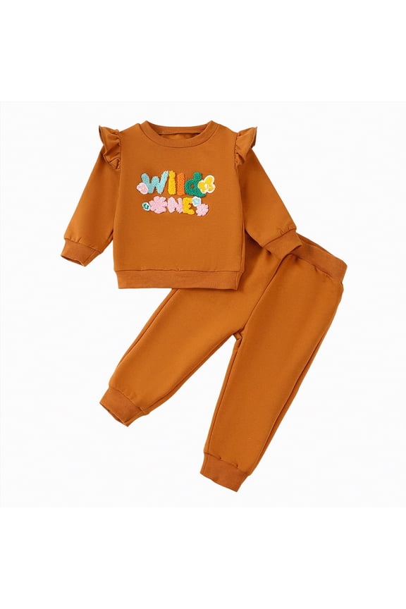 Toddler Girl Fall Winter Clothes Cute Letter Embroidery Long Sleeve Pullover Sweatshirts Pants Outfit for Toddler Girls (Yellow,0-6 Months)